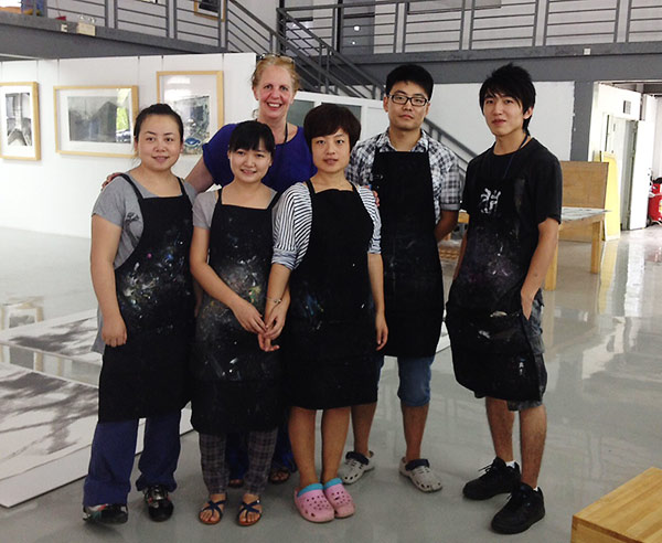 Screenprinting team with Frances